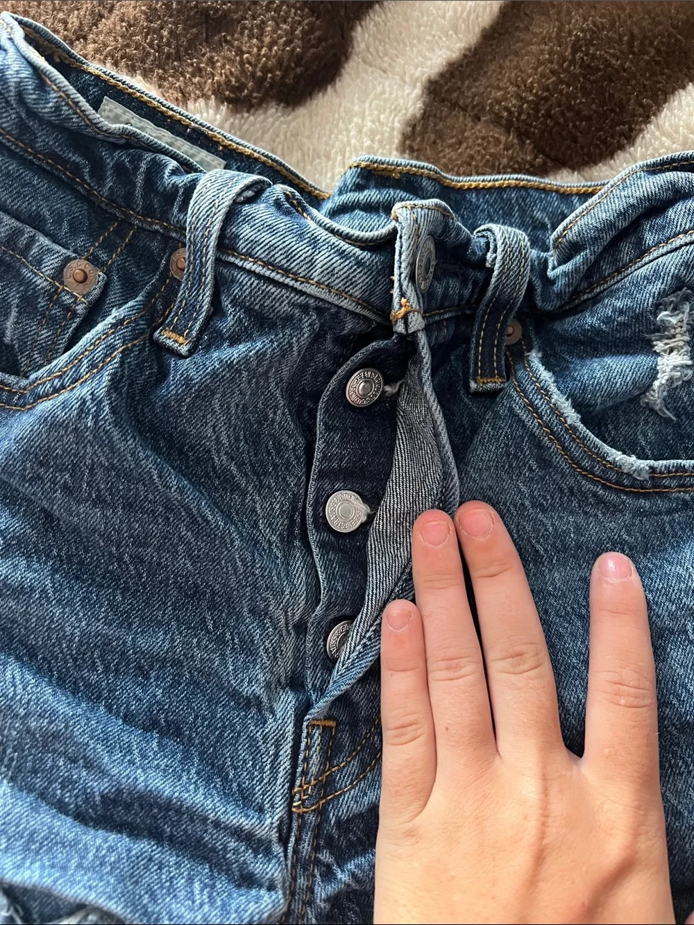 Levi's Distressed Blue Denim Cutoff Shorts - Picture 4 of 4